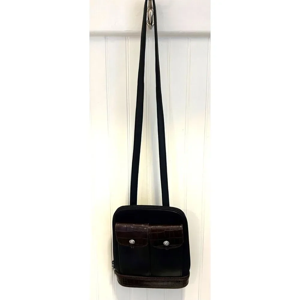 Brighton Vintage One World Croc Embossed Leather Zip Shoulder Bag